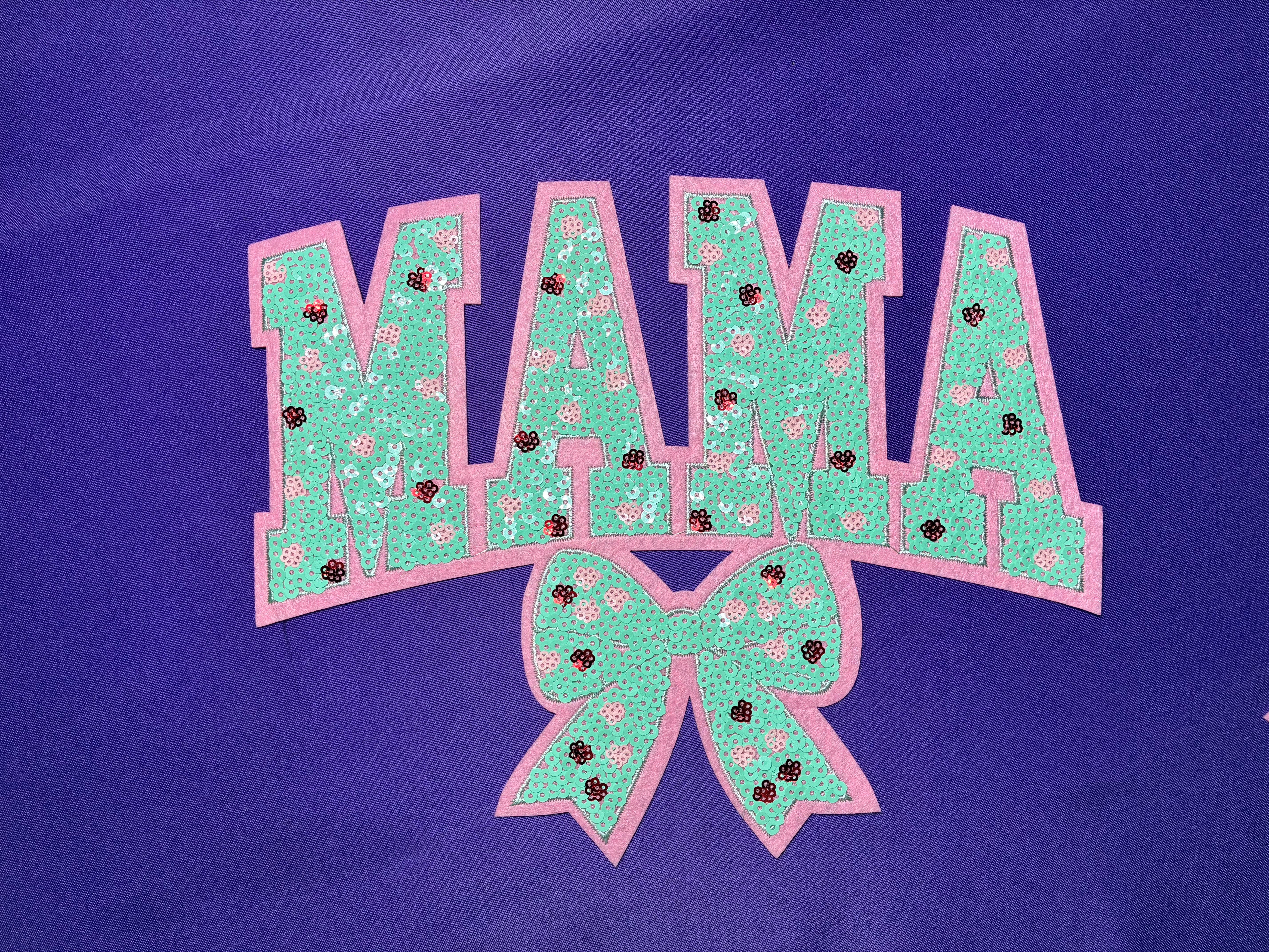 Light Blue Mama with Bow Sequin Patch
