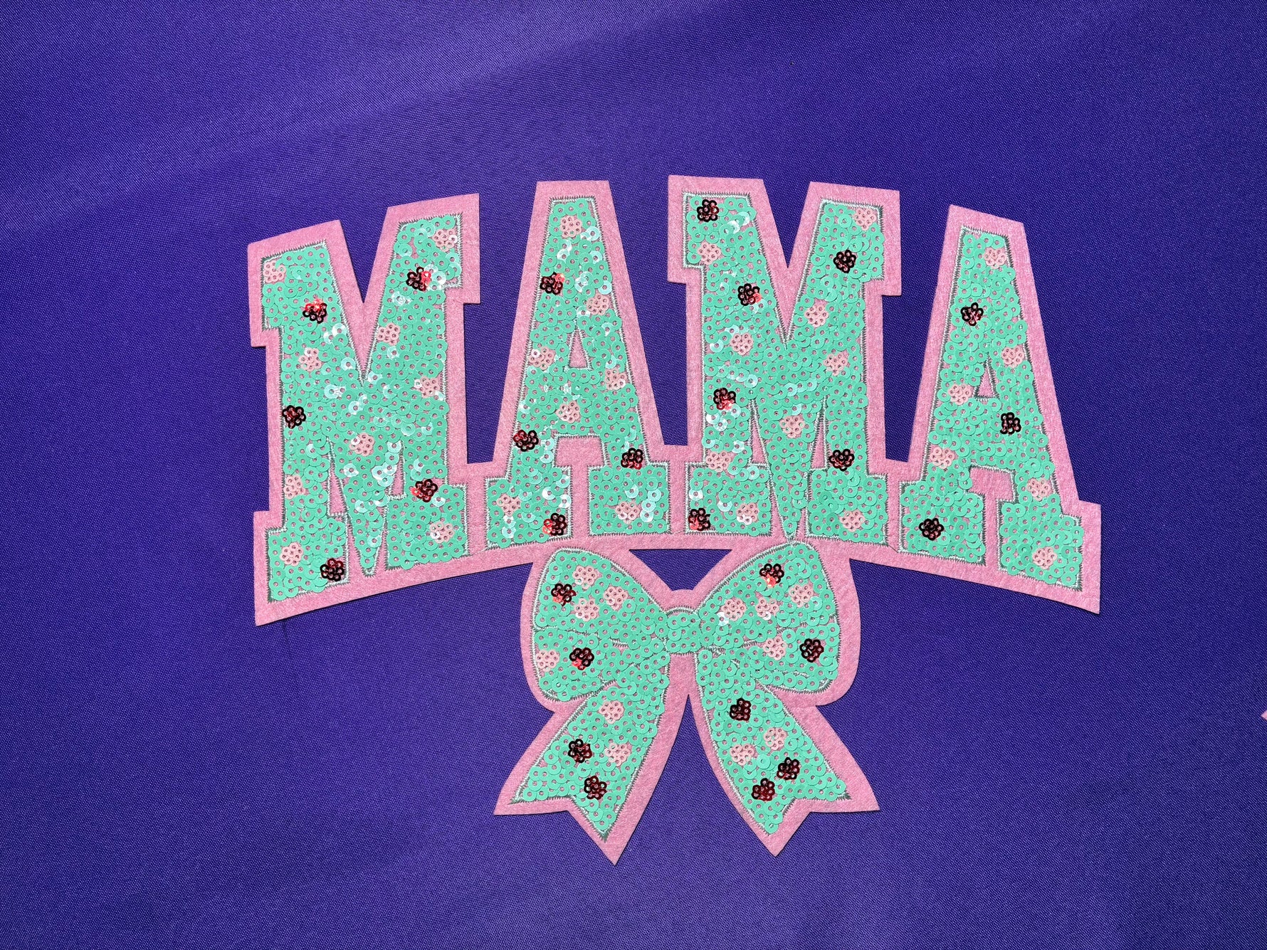 Light Blue Mama with Bow Sequin Patch