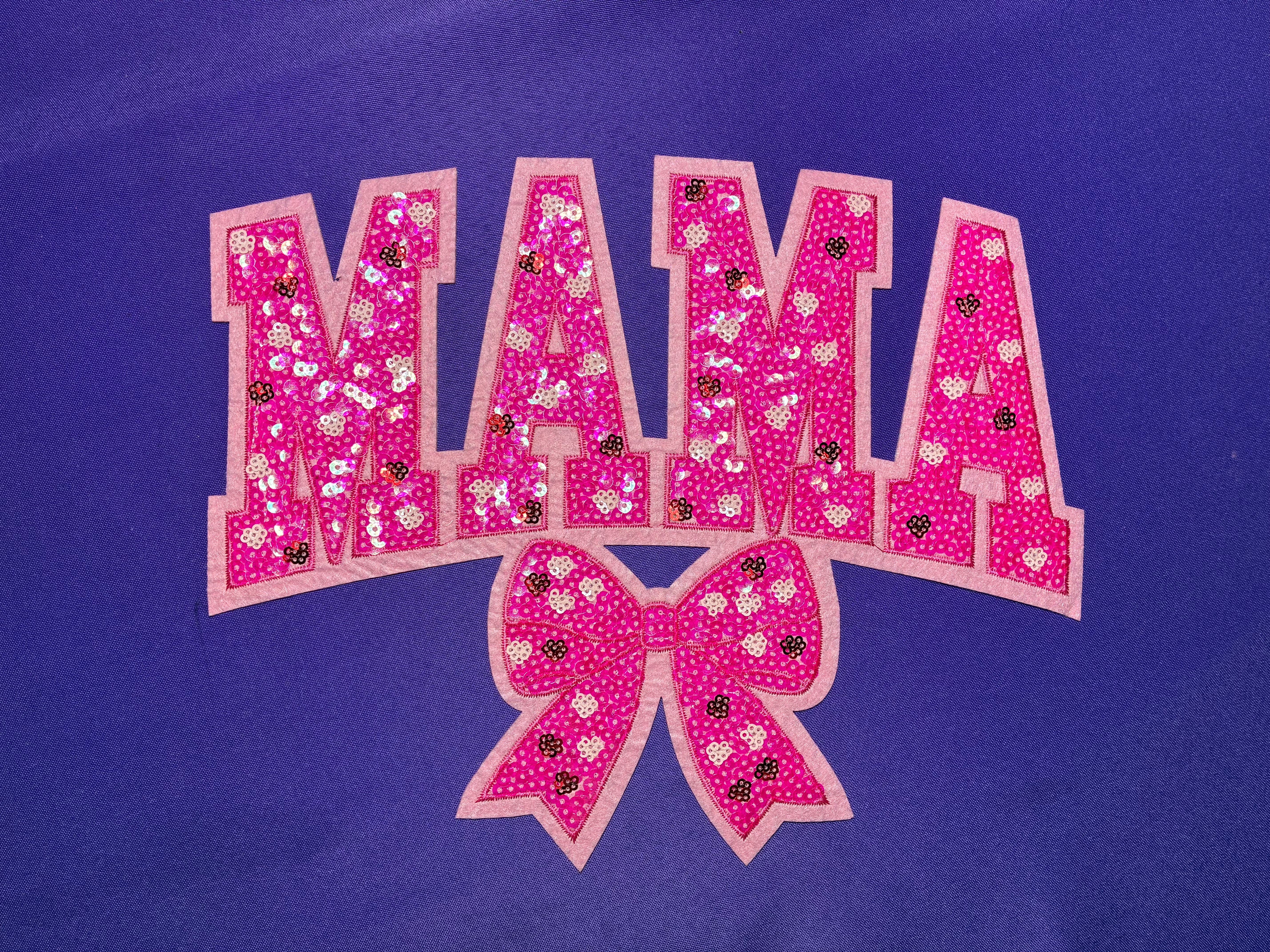Dark Pink Mama with Bow Sequin Patch