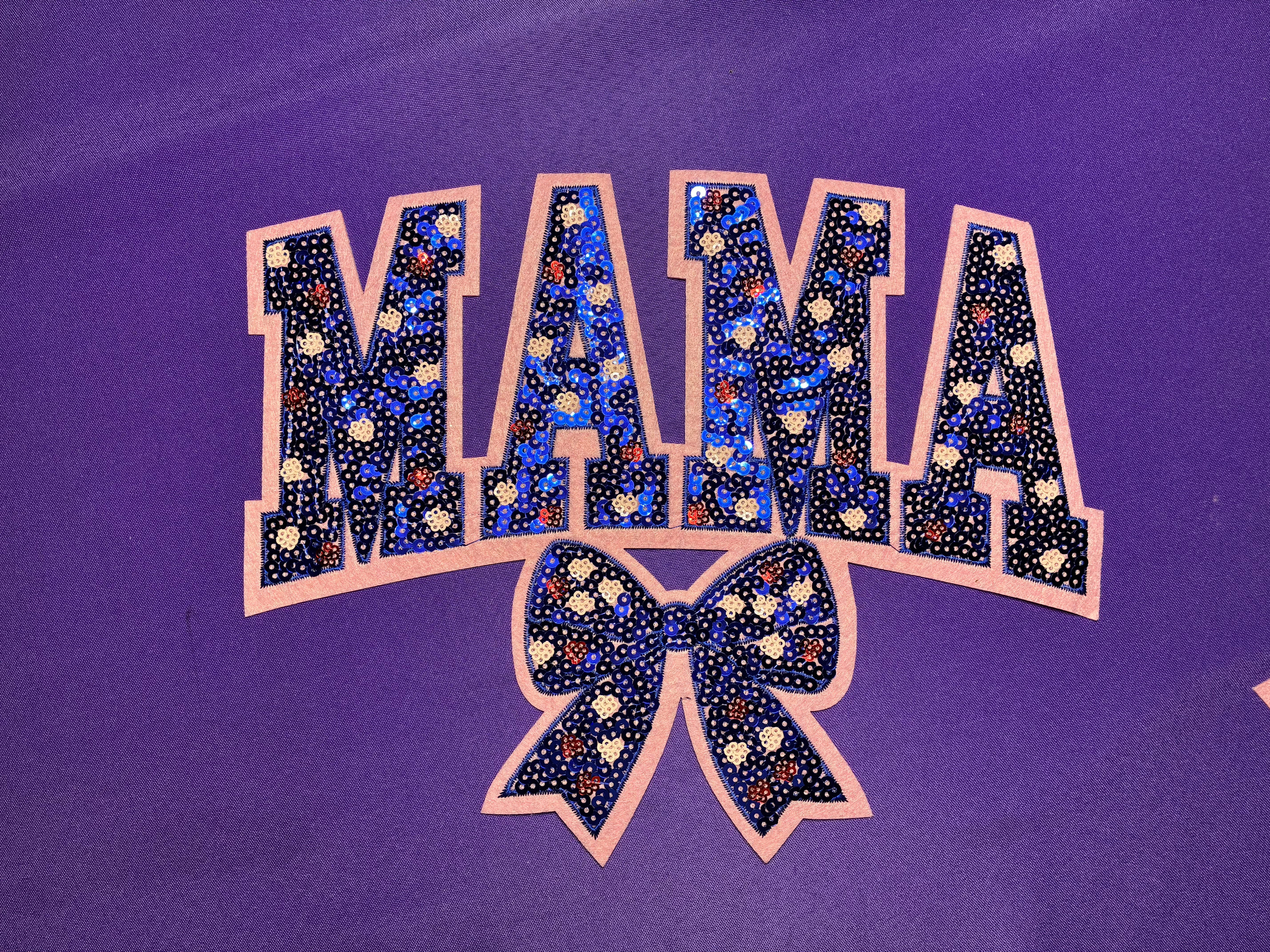 Dark Blue Mama with Bow Sequin Patch