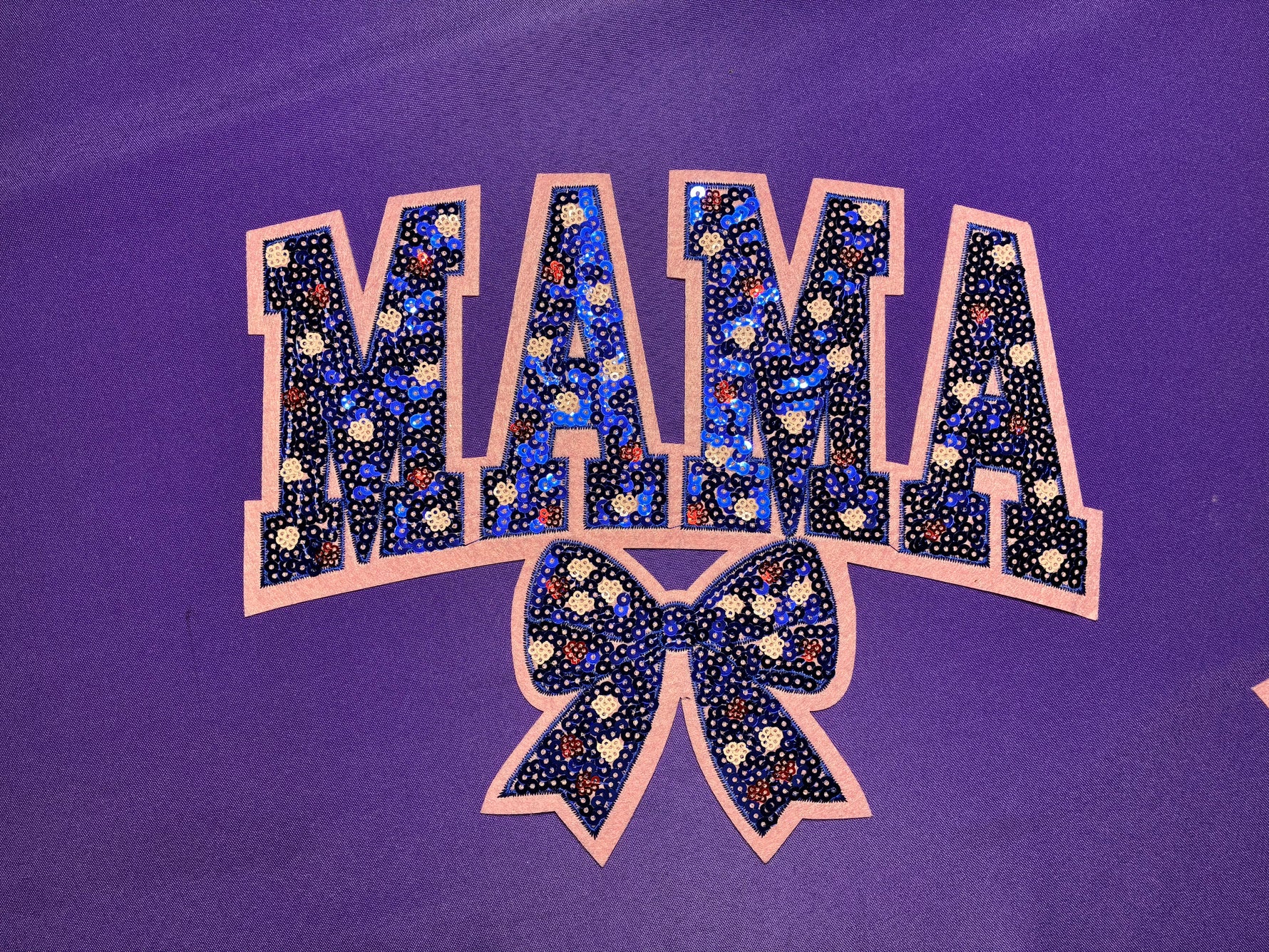 Dark Blue Mama with Bow Sequin Patch