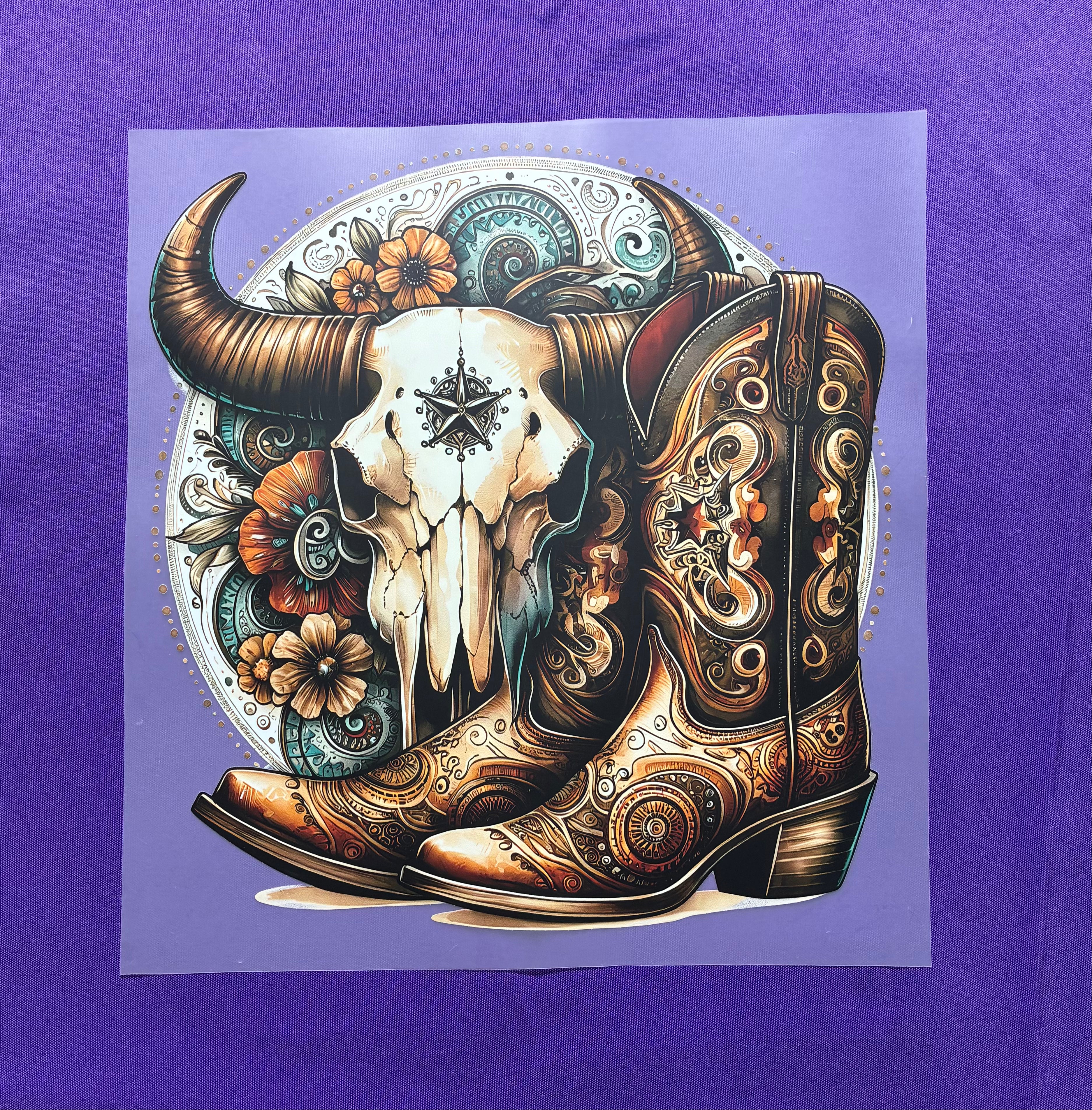 Cow Skull + Boots Shirt Transfers