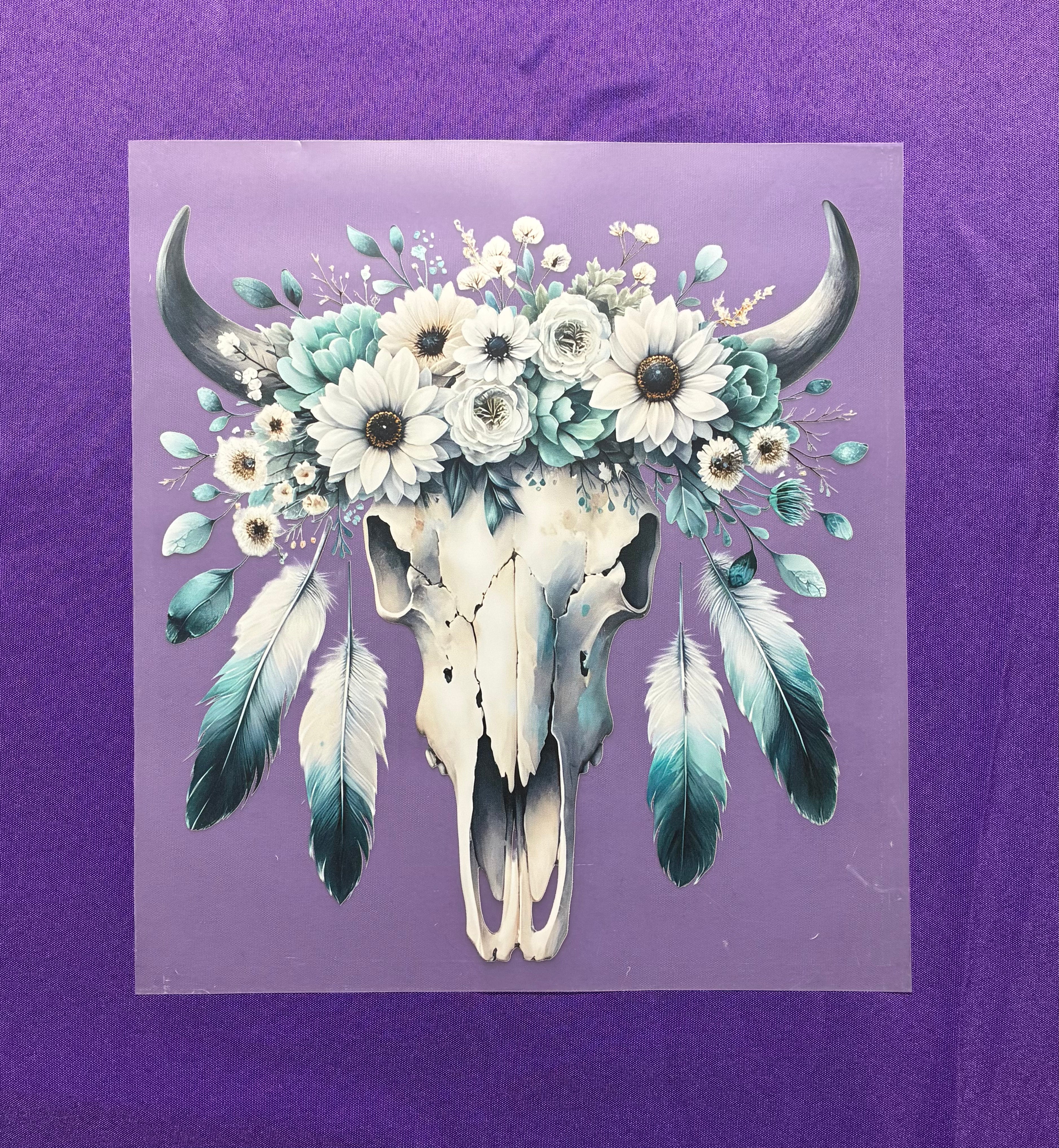 Cow Skull and Feathers Shirt Transfers