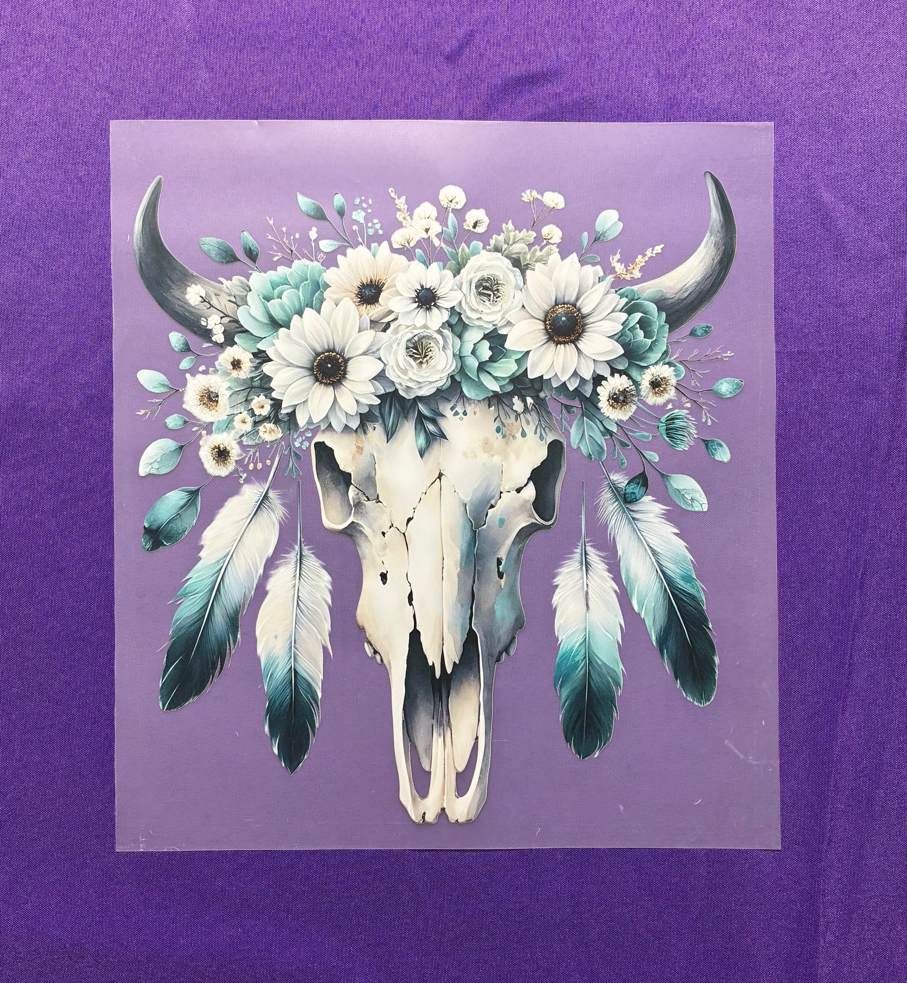 Cow Skull and Feathers Shirt Transfers