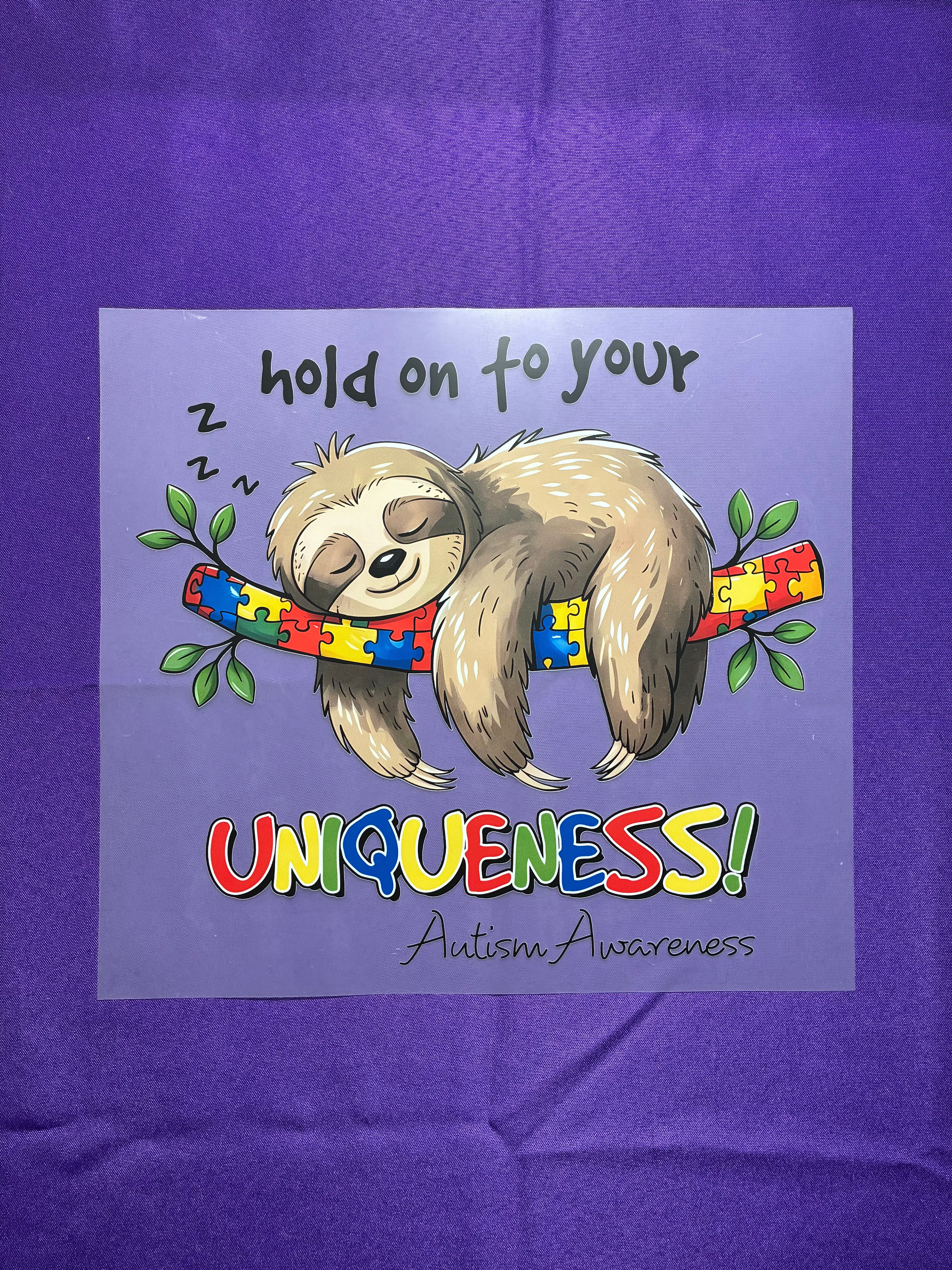 Autism Awareness Sloth Shirt Transfer