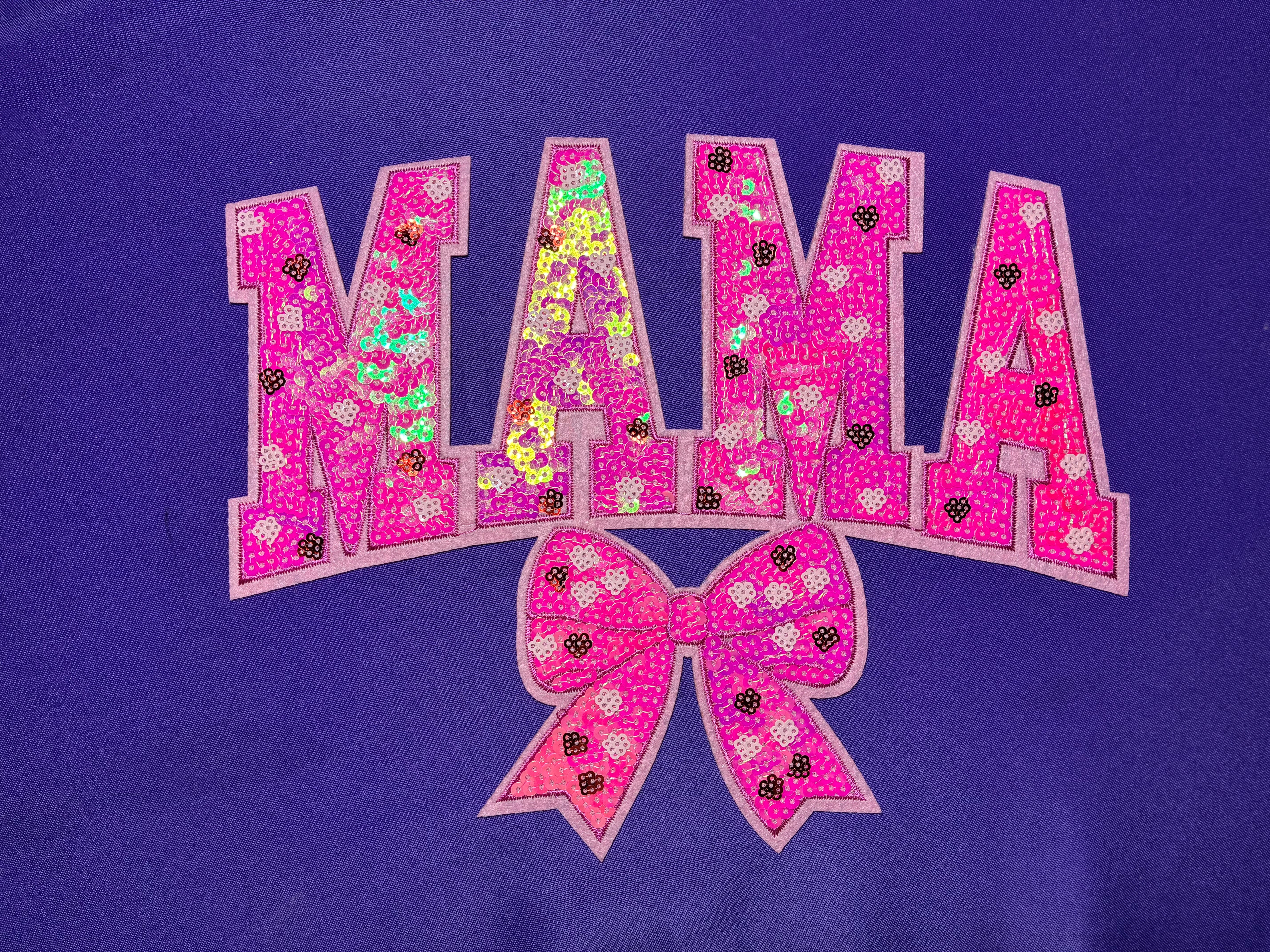 Hot Pink Mama with Bow Sequin Patch