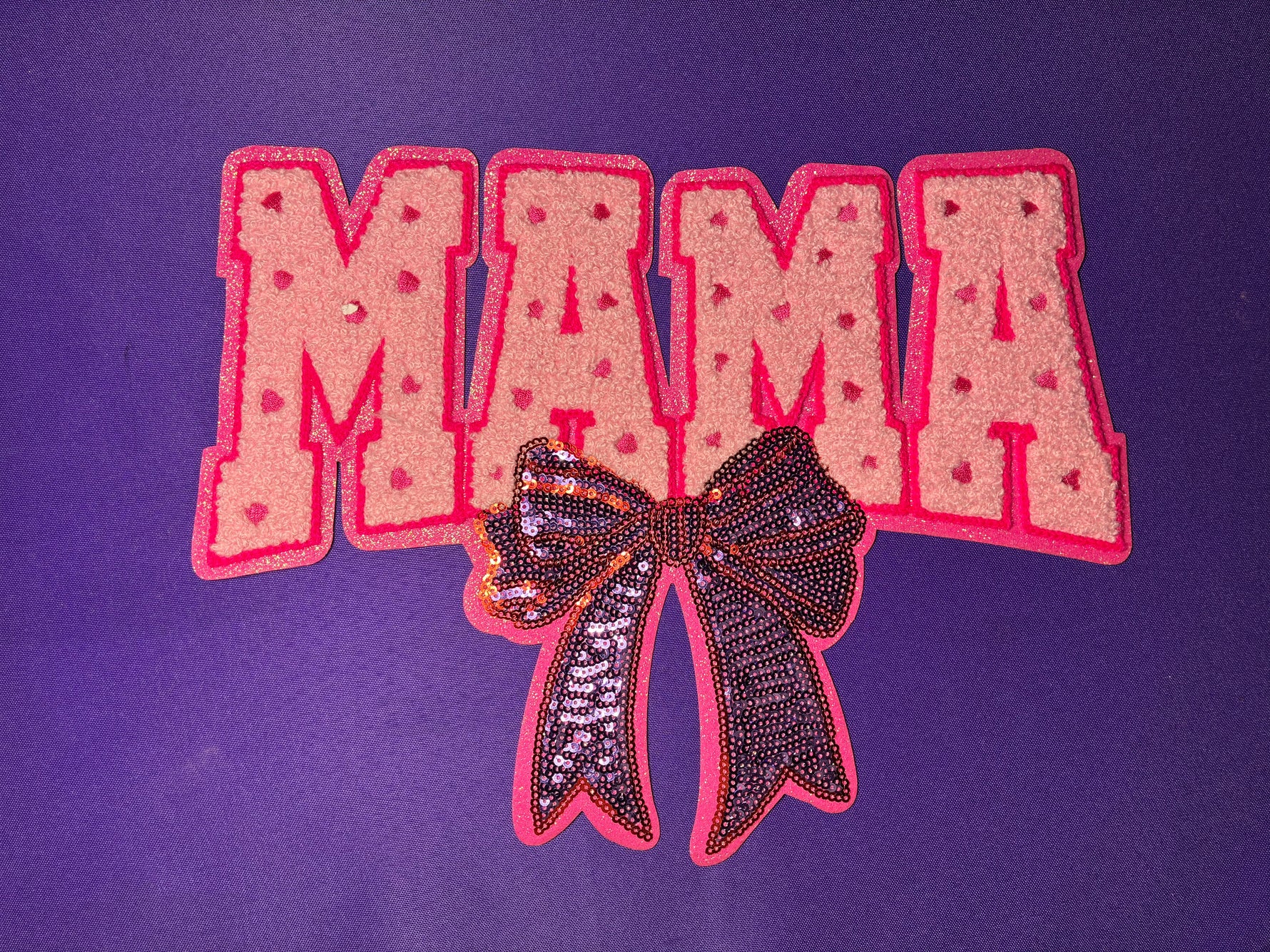Mama Hot Pink Sequin and Chenille Patch