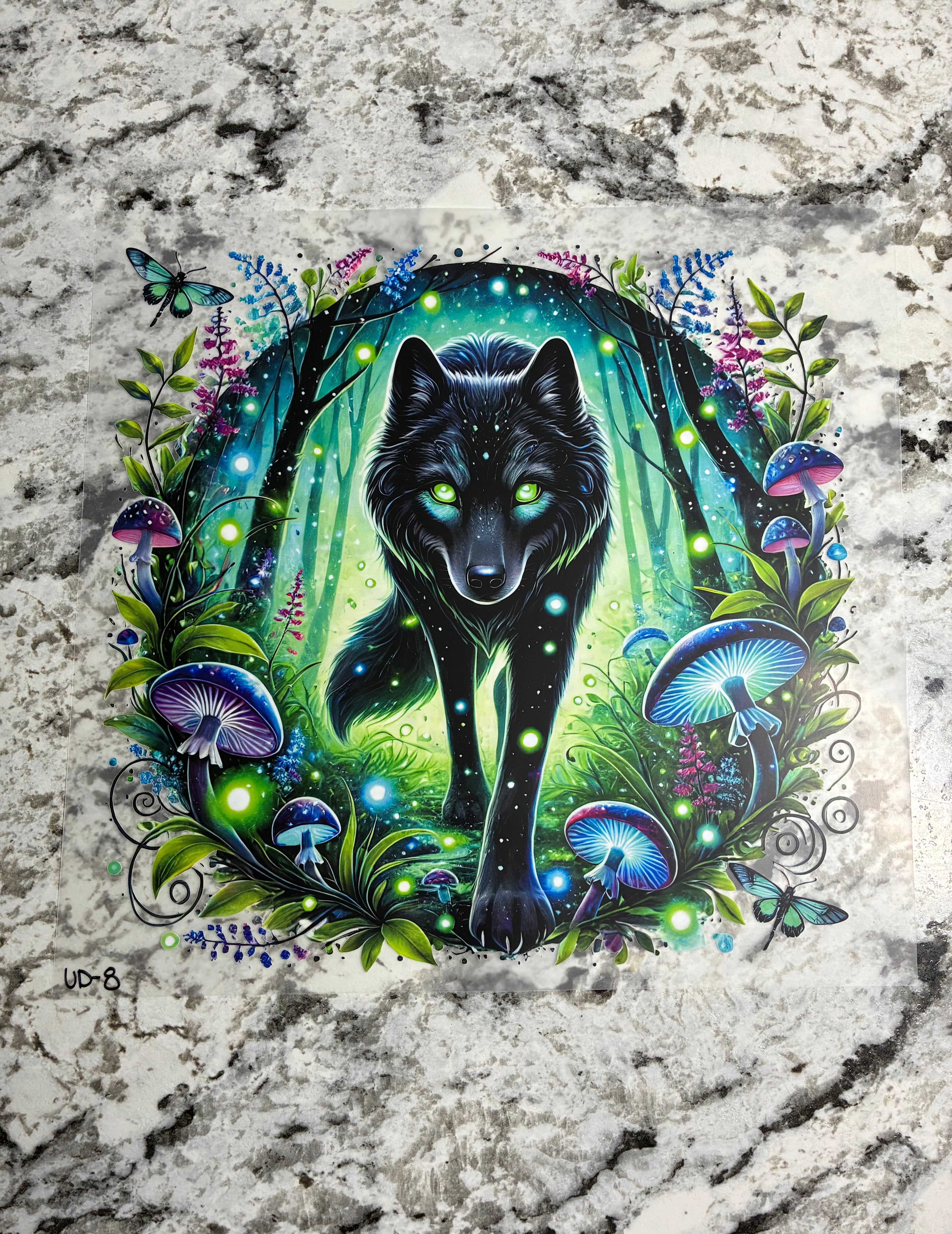 Black Wolf and Mushrooms Shirt Transfers