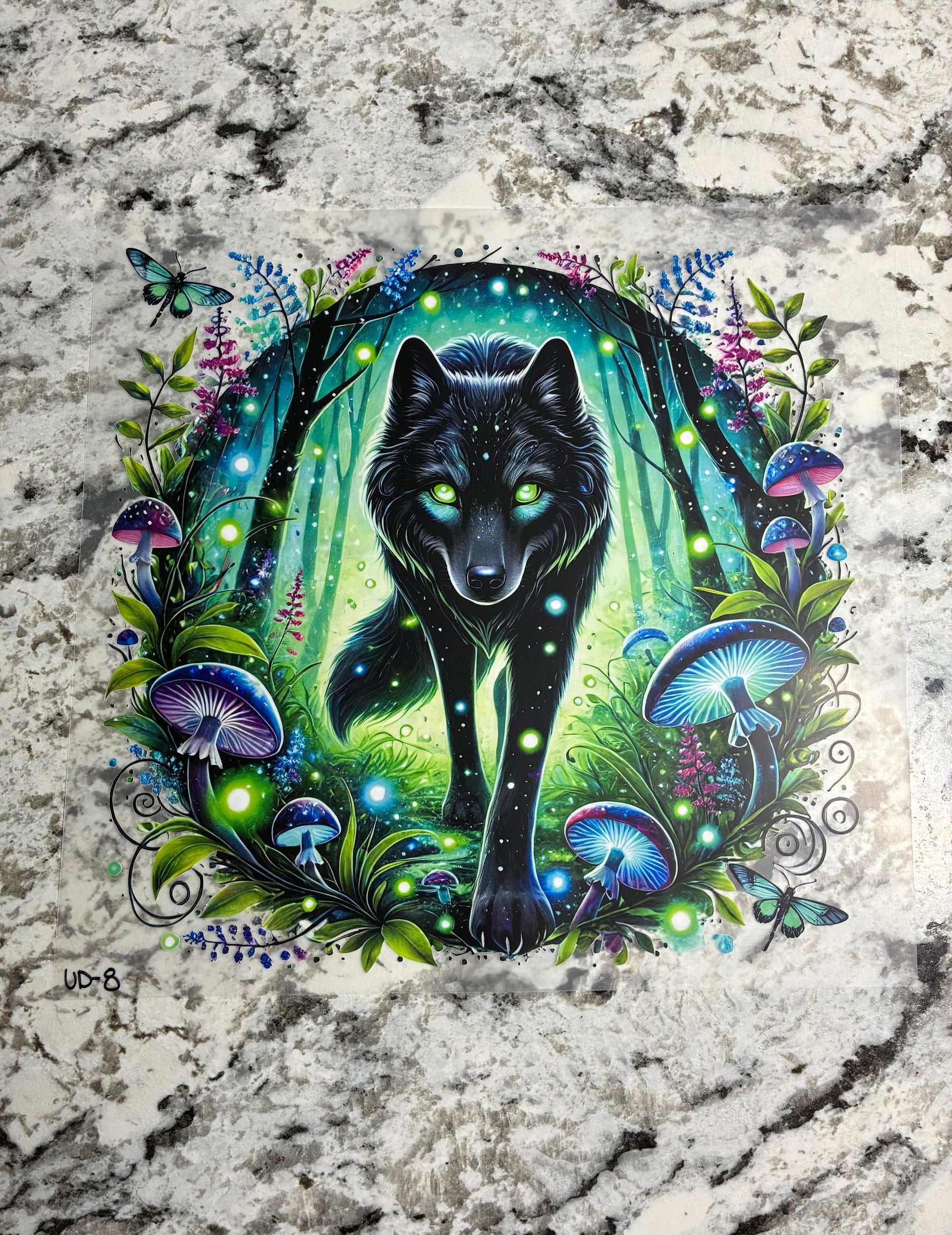 Black Wolf and Mushrooms Shirt Transfers