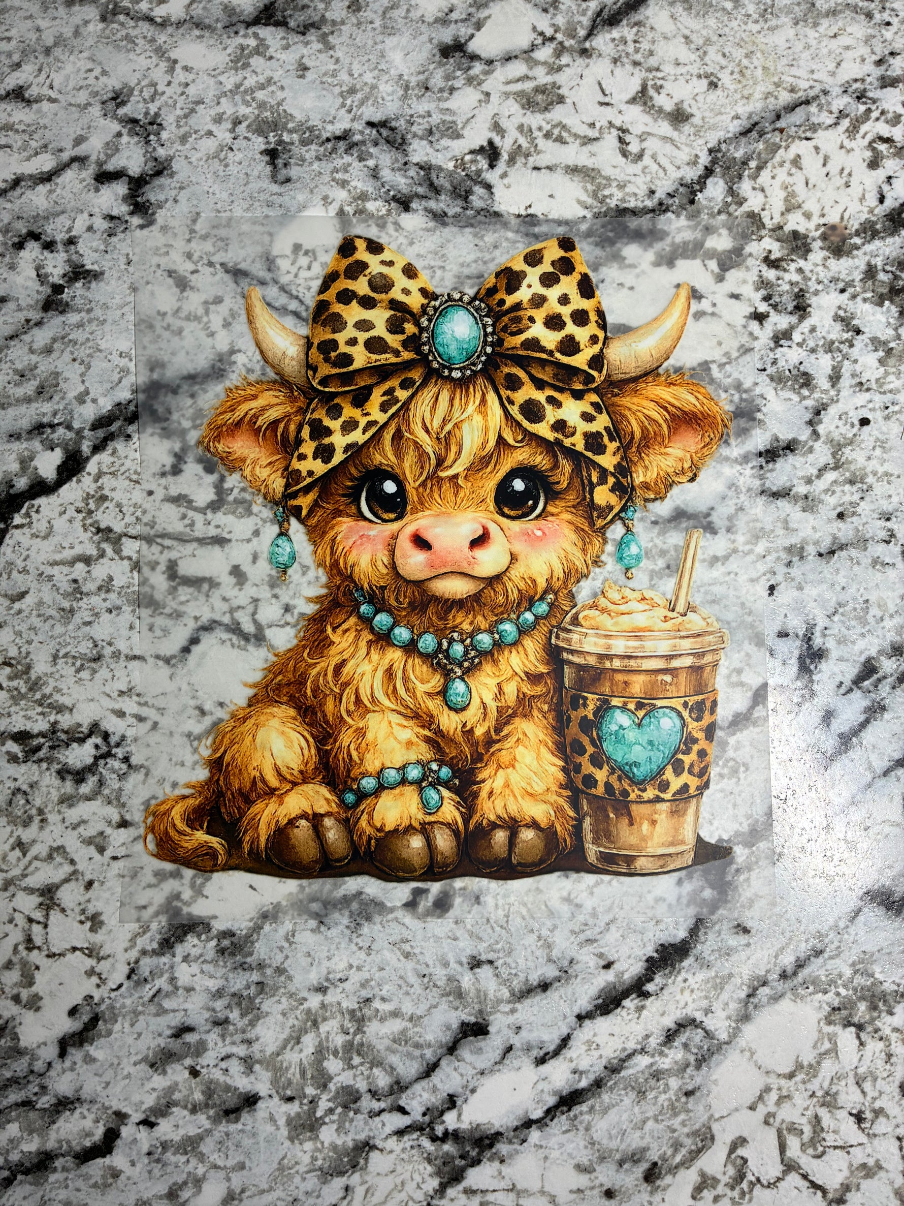 Cute Cow with Bow/Turquoise Shirt Transfer