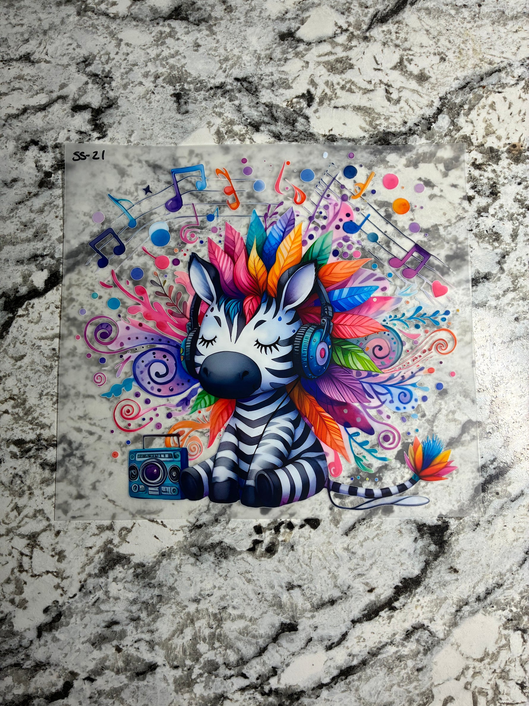 Zebra with Headphones Shirt Transfers