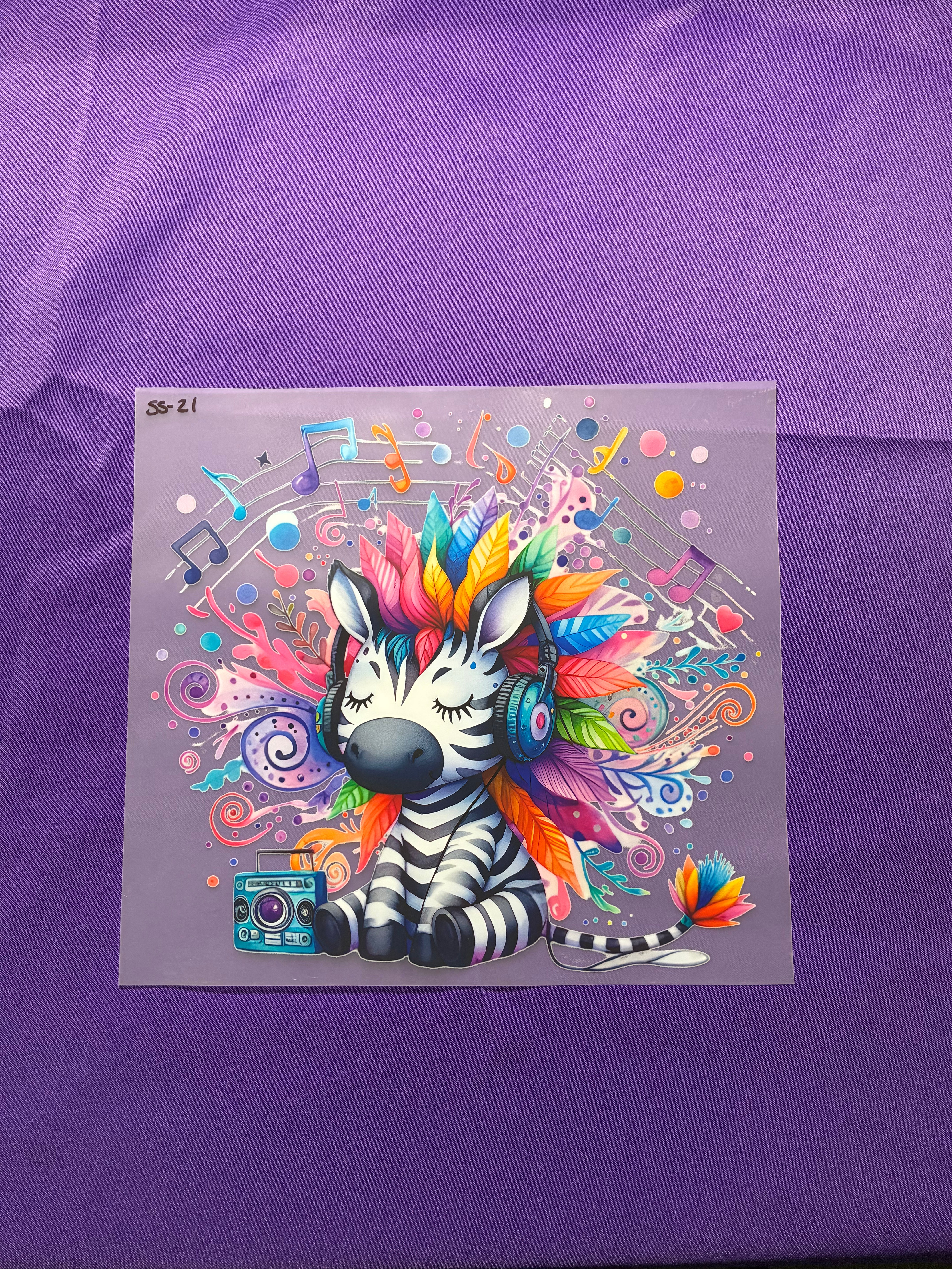 Zebra with Headphones Shirt Transfers