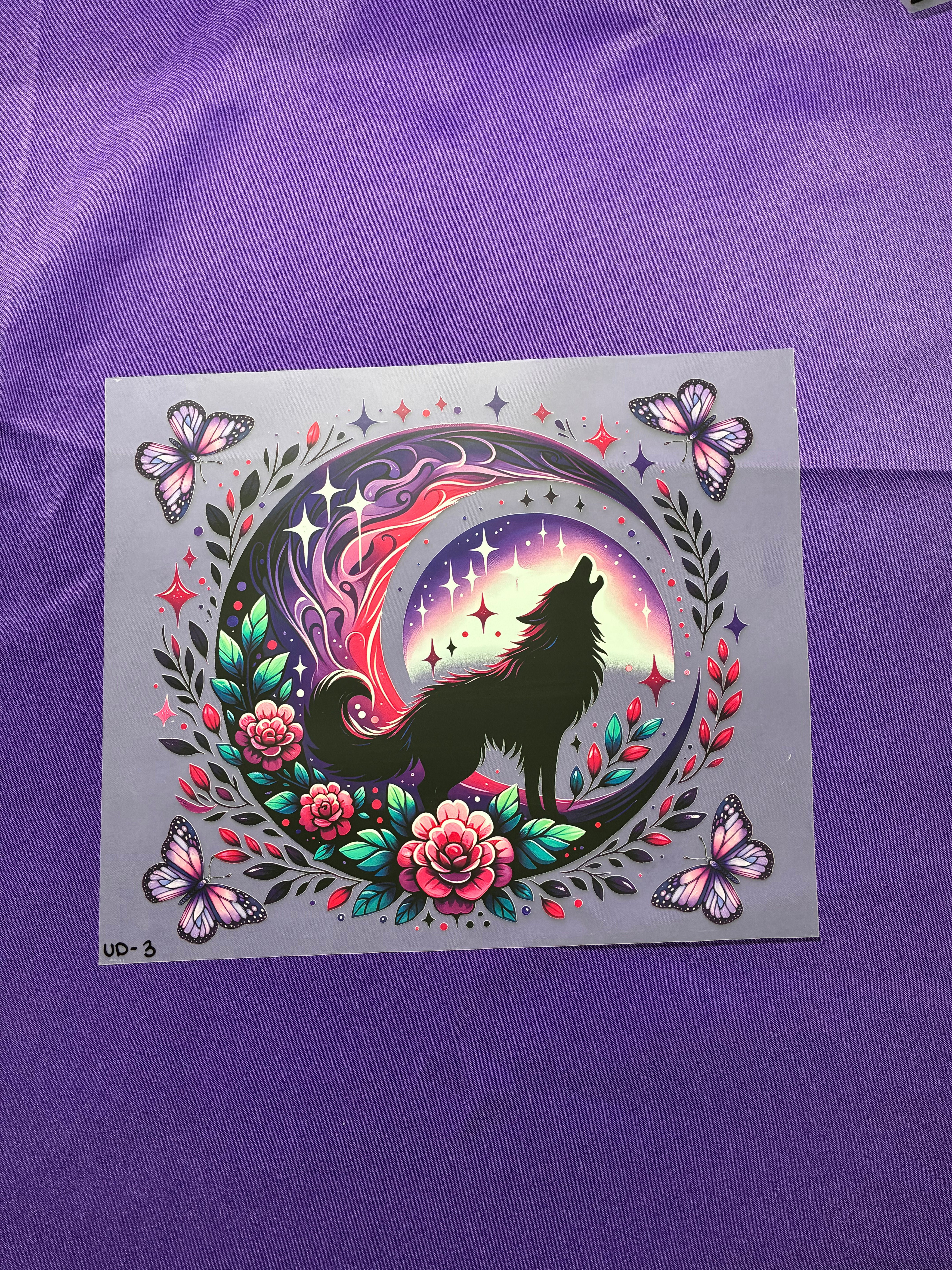 Purple Moon and Wolf DTF Transfers
