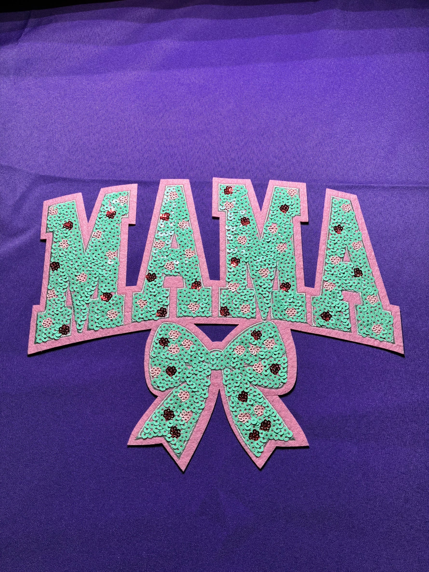 Light Blue Mama with Bow Sequin Patch
