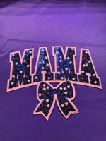 Dark Blue Mama with Bow Sequin Patch