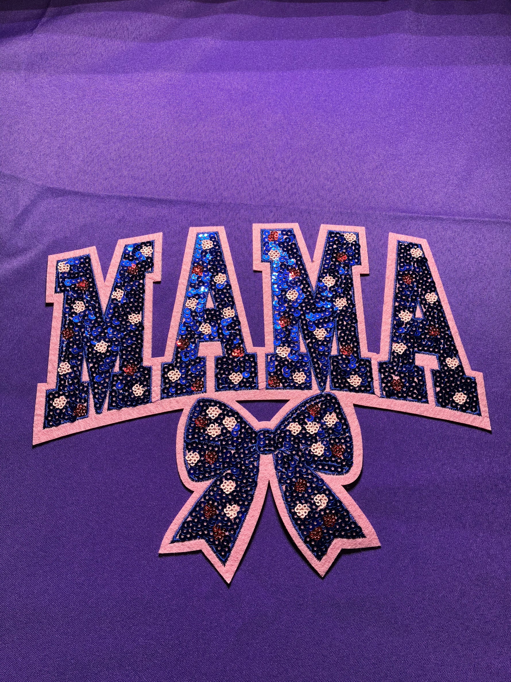 Dark Blue Mama with Bow Sequin Patch