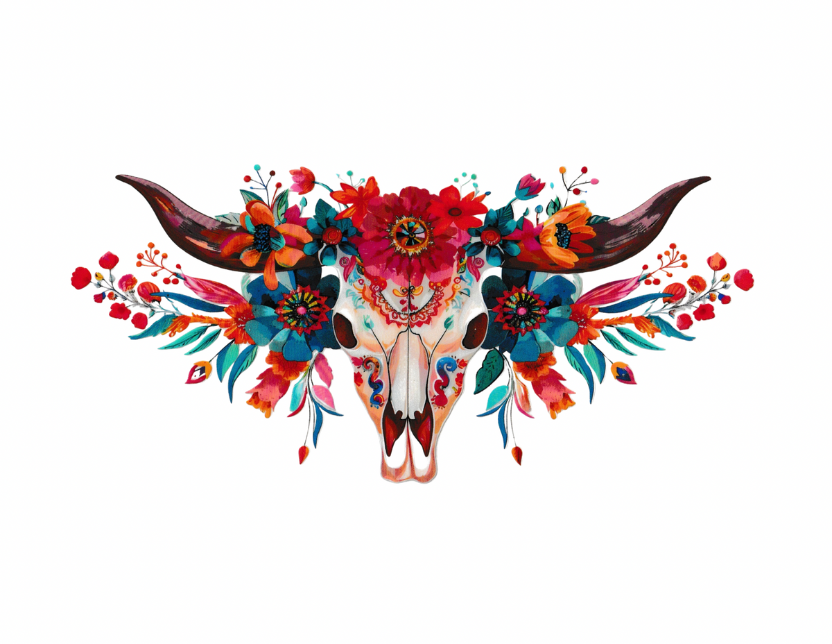16oz Cup Wrap Colorful Cow Skull
