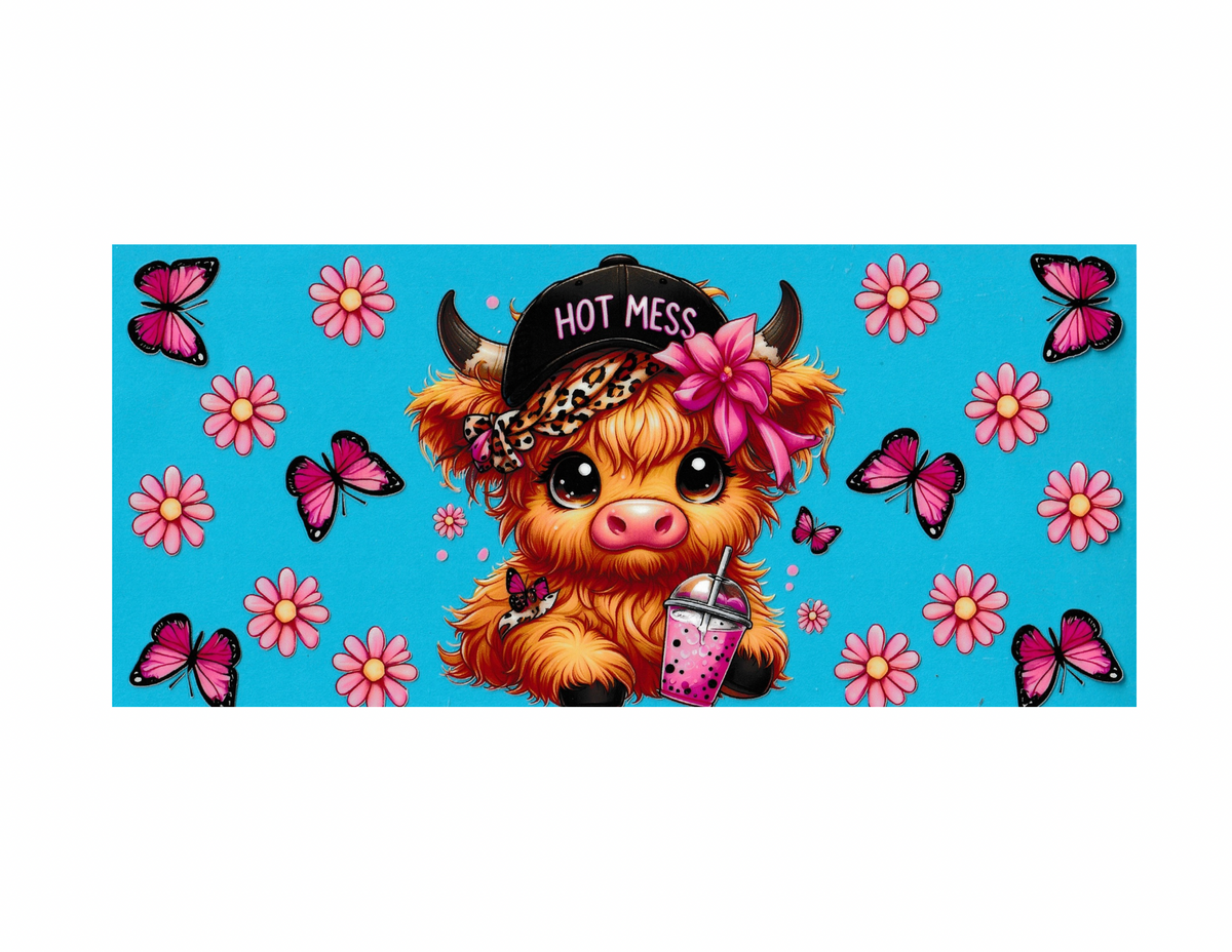 16oz Cup Wrap Hot Mess Cow with Butterflies