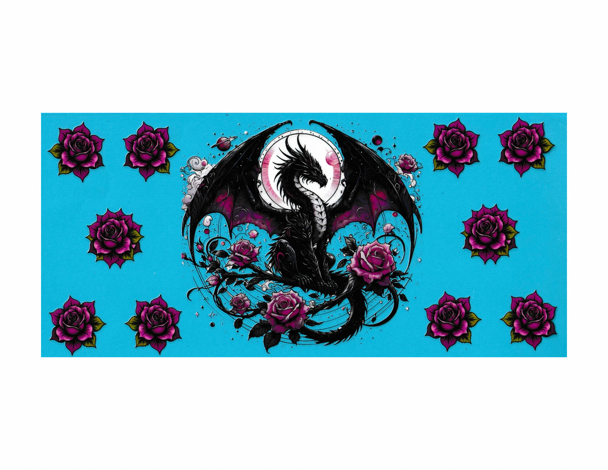 16oz Cup Wrap Dragon with Purple Flowers