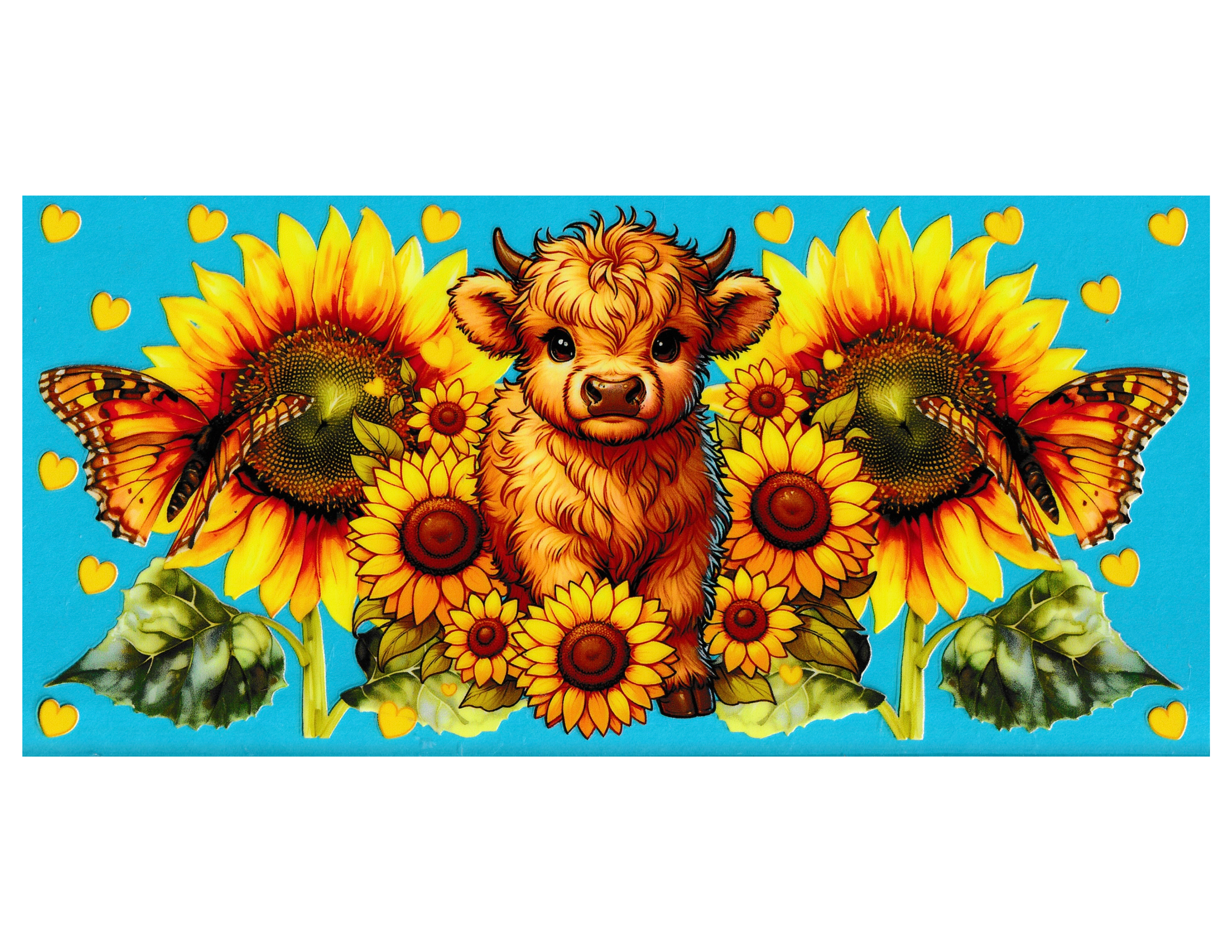 16oz Cup Wrap Cow and Sunflowers