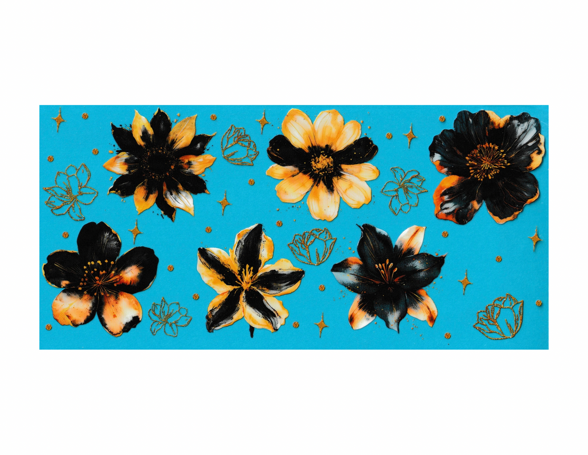 16oz Cup Wrap Gold and Black Flowers