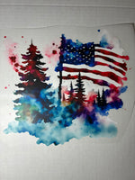 Watercolor Trees & Flag #16 DTF Transfers