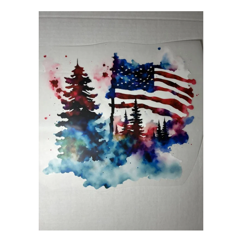 Watercolor Trees & Flag #16 DTF Transfers
