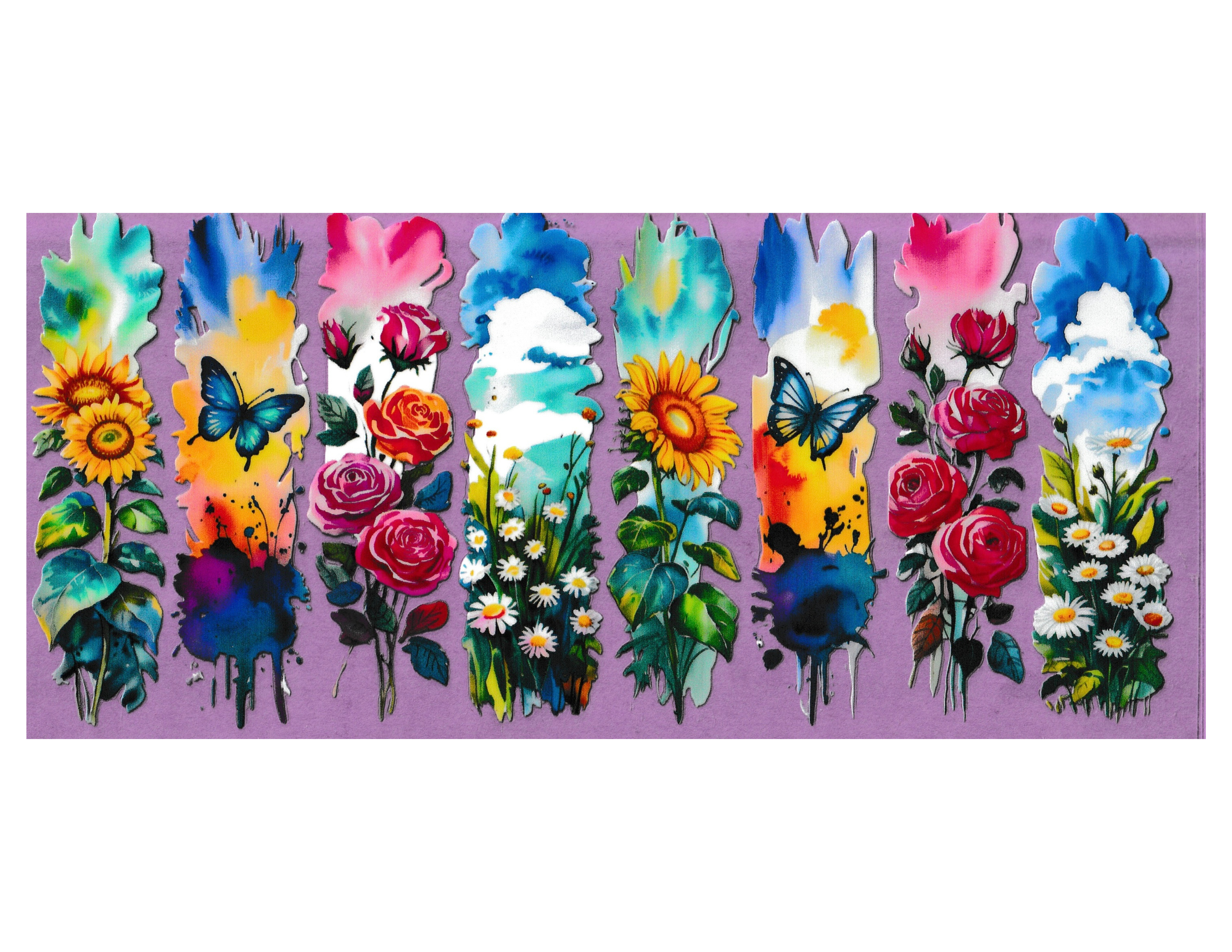 16oz Cup Wrap Paint Stroke Flowers