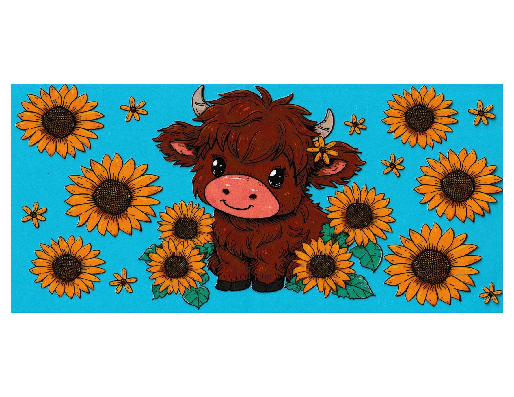 16oz Cup Wrap Cow and Sunflowers