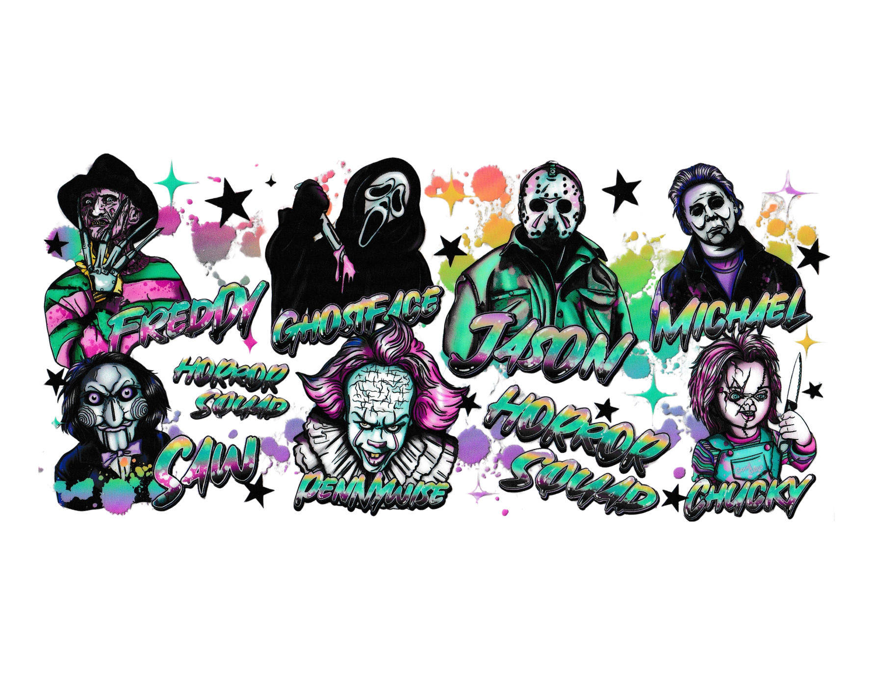 16oz Cup Wrap Horror Characters